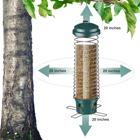 Кормушка для птиц, защищенная от белок, садовая подвесная металлическая кормушка для птиц, диспенсер для птичьего корма с 4 кормовыми отверстиями для улицы, заднего двора, кардиналов, зябликов, голубых соек
