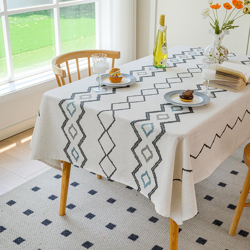 Modern Minimalist Geometric Embroidered Linen Tablecloth Rectangular Dining Table Cover