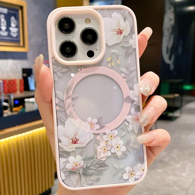 Весенний белый цветочный узор прозрачная задняя крышка для Apple iPhone 16 15 Pro Max 14 13 12 11 цветная рамка для магнитного чехла Magsafe