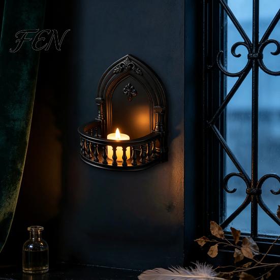 Decorative Wall Display Gothic Shelf, Vintage Floating Shelf for Bedroom And Living Room, Matte Black Plastic Shelves Wall-Mounted Rack with Exquisite