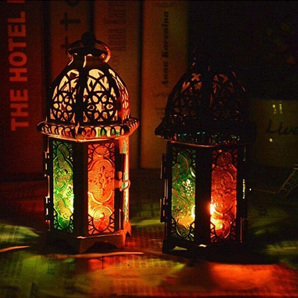 Wind Lamp Wedding Vintage Iron Glass Hanging Candle Lantern Candlestick Home Decor Candle Holders