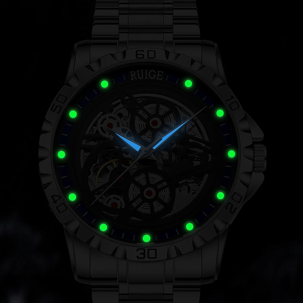 Мужские полностью автоматические механические часы с полым циферблатом, мужские светящиеся водонепроницаемые роскошные модные часы-скелетоны из нержавеющей стали