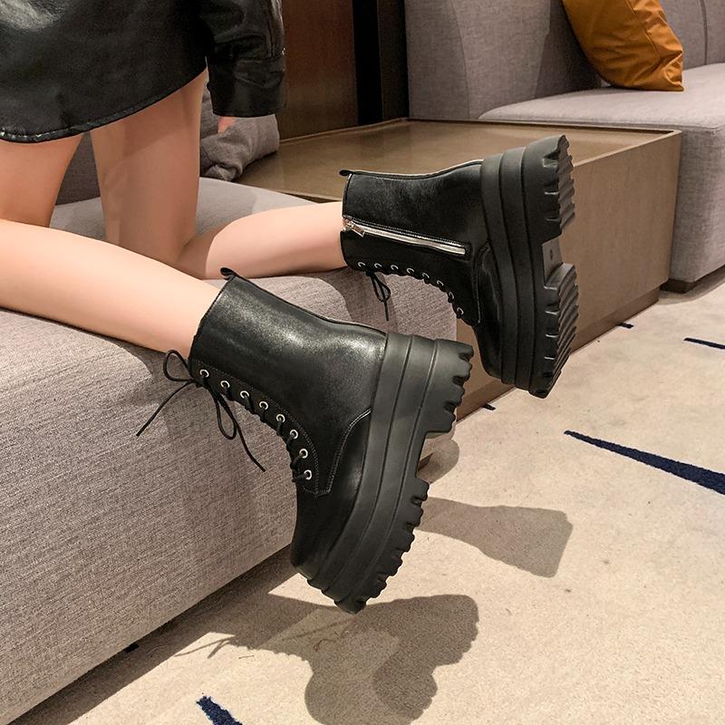 2024 Новые женские ботильоны на толстой платформе в готическом стиле, большой размер 42, сексуальные элегантные удобные женские туфли для ходьбы, ботинки на платформе D407