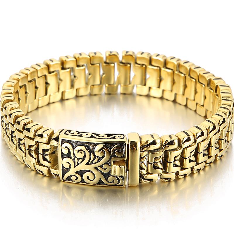 Роскошные мужские браслеты золотого цвета из однотонной нержавеющей стали, мужской браслет, Новое поступление, ремешок с ручками, ювелирные аксессуары