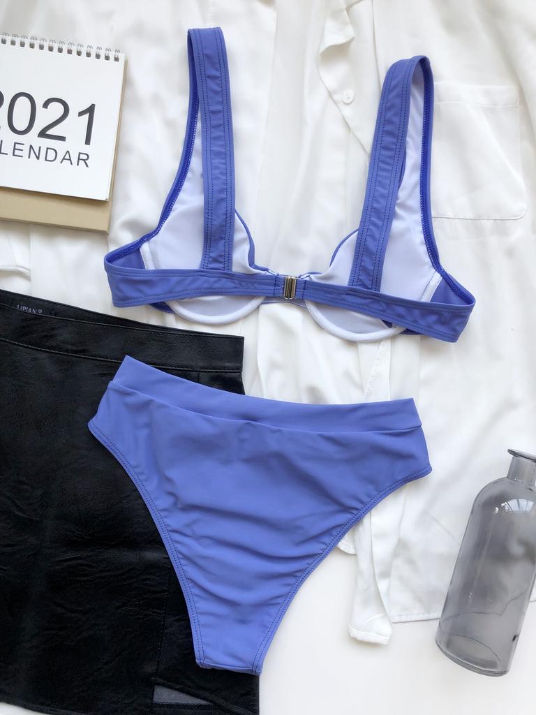 Women's Solid Color Sexy Bikini High Waist Two Piece Swimsuit