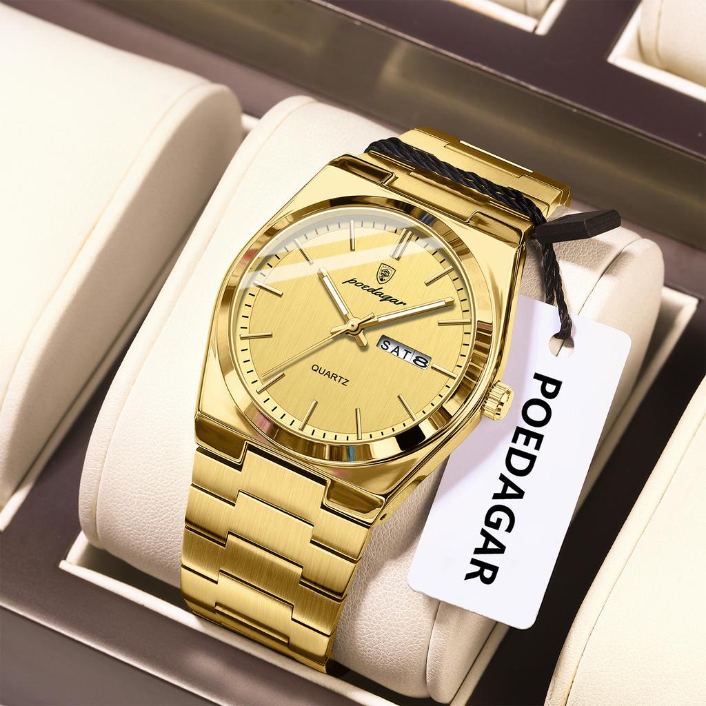 Fashion Quartz Ladies Watch Stainless Steel Date Week Woman's Wristwatch Waterproof Luminous Business Watches For Men Couples