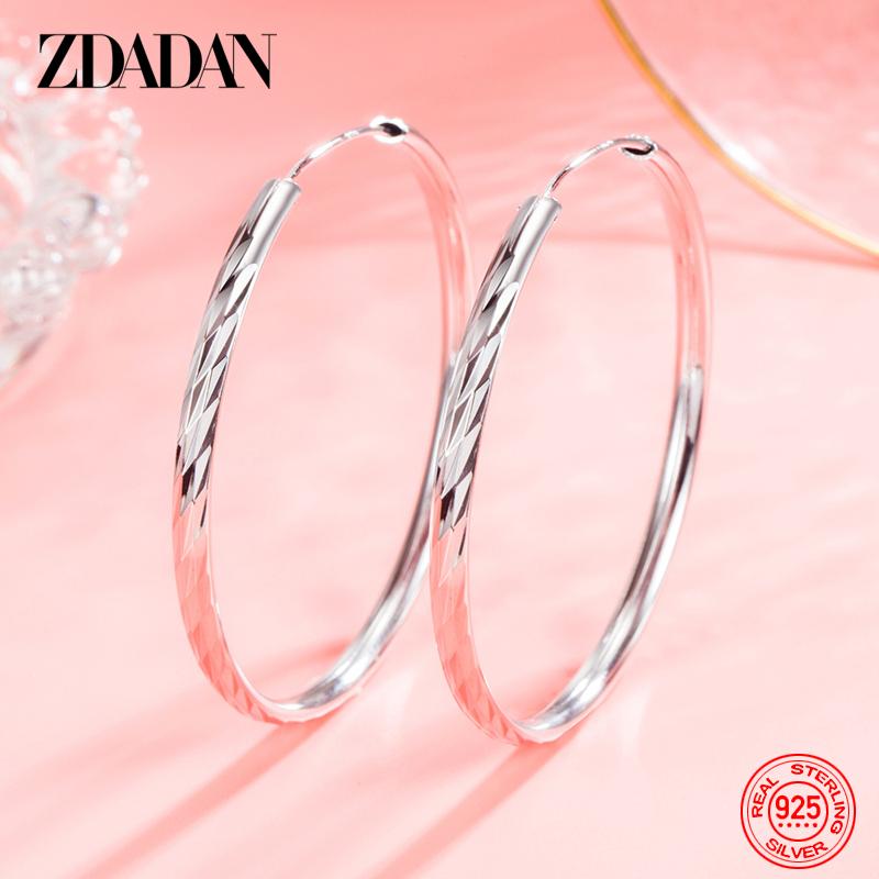 ZDADAN Серьги-кольца из стерлингового серебра 925 пробы, 30/40/50/60 мм, круглые, для женщин, модные украшения