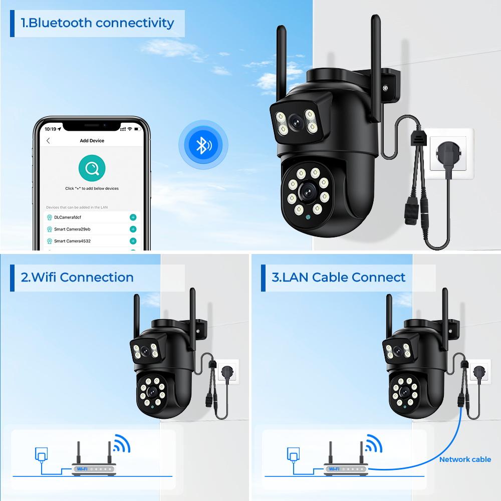 LS VISION 8 МП 4K PTZ IP-камера с двумя объективами, с двойным экраном 4 МП HD 4-кратным цифровым зумом, автоматическим слежением, беспроводная уличная камера видеонаблюдения P6SLTIE