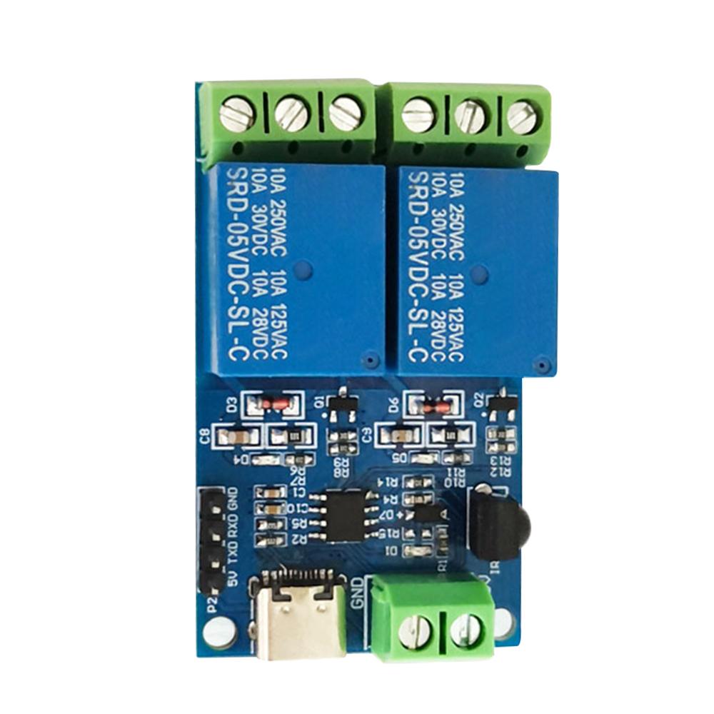 Релейный модуль DC 5V, 2-канальный, с USB Type-C, беспроводной, для умного дома, переключатель с дистанционным управлением, с инфракрасным пультом ДУ