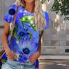 Women Summer T Shirt Flower Print Retro Fashion Short Sleeve Tees Casual Printed Tops