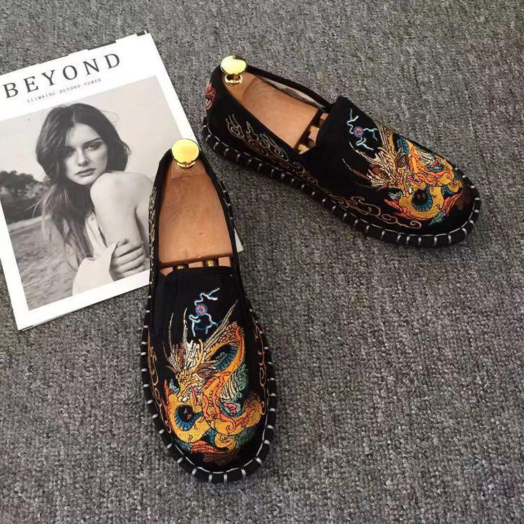 Old Beijing Cloth Shoes Embroidery Flower Social Guy Male Moccasin-Gommino Student Casual Shoes National Chinese Style