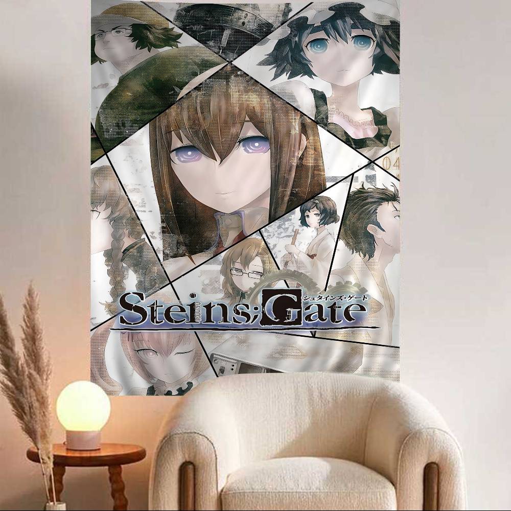 Anime SSteins Gate Character Group Wall Tapestry Time TravelThemed Cast Sleek Room Accent for SciFi Anime Fans