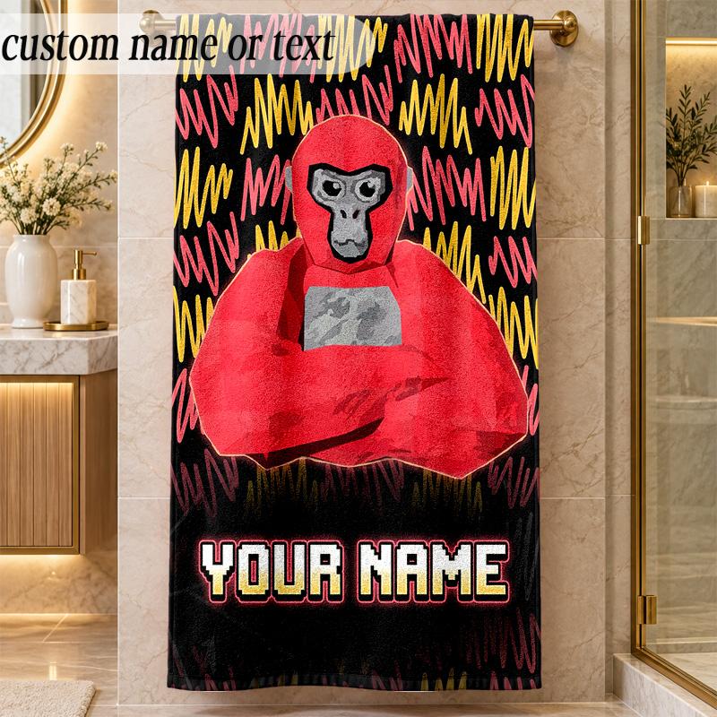 Beach TowelGorilla Tag cartoon Custom Name Text Personalized Soft Towel for Beach Pool Indoor Home Decor Gift