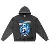 DTG Print Knitted Denim Zip-Up Hoodie Wandering Souls Brother Print Zipper Hoodies