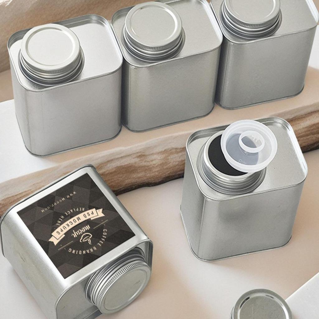 Moisture-Proof Tin Storage Jar with Threaded Lid for Coffee, Tea, Herbs, and Pet Food