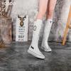 Spring Autumn Women Boots Canvas Mid Calf Boots Casual High Top Shoes Long Boots Lace Up Zipper Comfortable Flat Boots Size 34-43