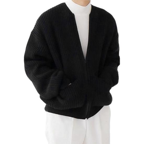 Men Cardigan Sweater Solid Color Full Zip Up Casual Sweater Warm Knitwear Jacket with 2 Front Pockets for Autumn And Winter