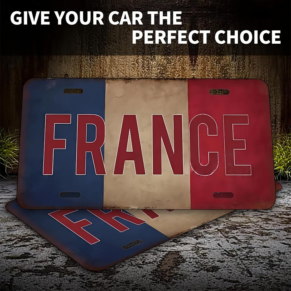 Старинный французский алюминиевый настенный знак D Flat с надписью FRANCE жирным красным шрифтом, сине-бело-красными полосами. Идеально для дома