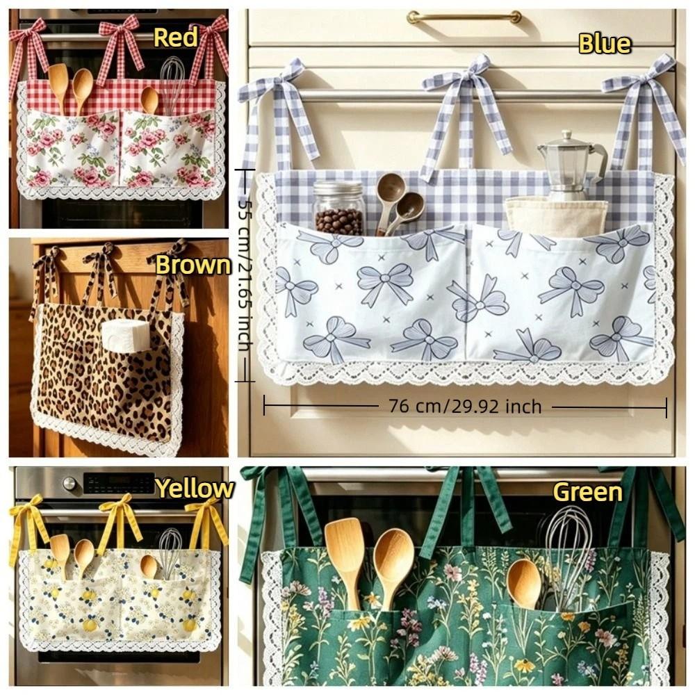 Strap Style Kitchen Oven Storage Curtain Vintage Floral Pattern Storage Pockets Bedroom