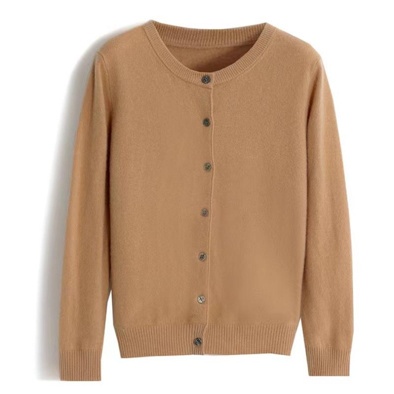 Весна Осень Круглый вырез Вязаный кардиган Женский свободный свитер куртка однотонная нижняя часть куртка