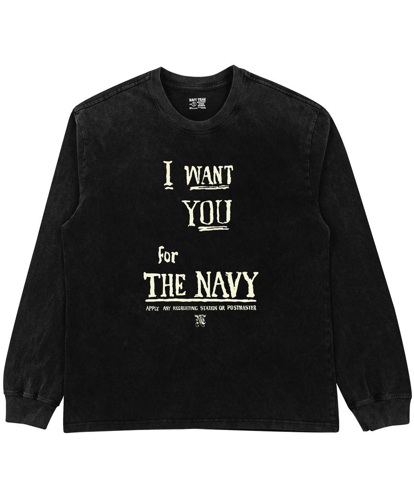 NAVYTEAM Я хочу тебя на флот Пигментная стирка Длинный футболка