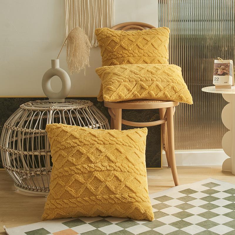 Jacquard Plush Geometric Pillowcase Living Room Sofa Cushion Cover Decorative Pillow Cover
