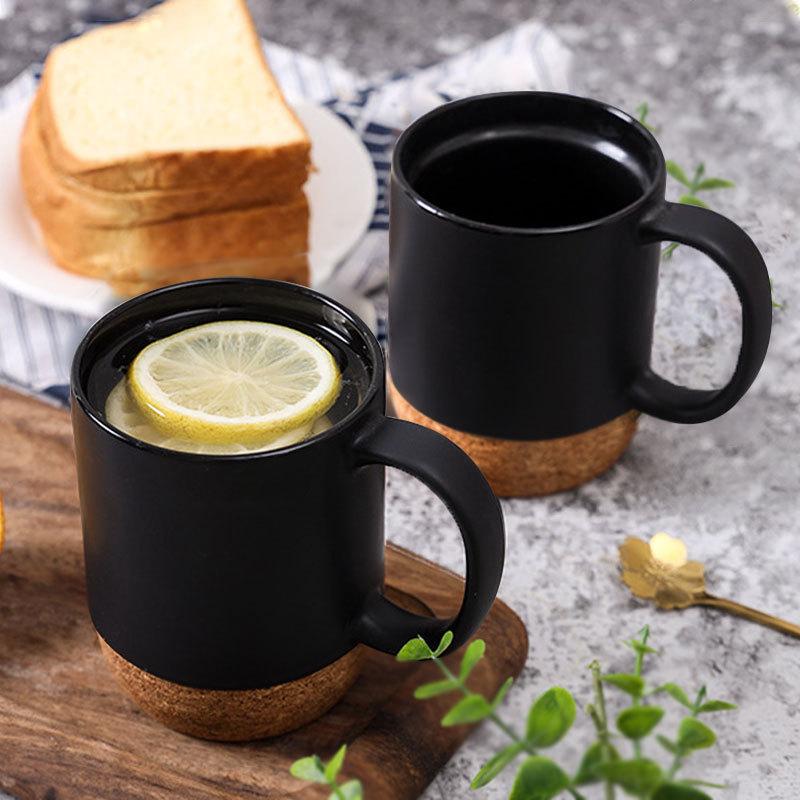 Frosted Mug Ceramic With Coffee Cork Bottom Scratch Resistant 350ml Portable Drinking Cup For Travel Camping Use