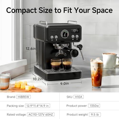 HIBREW H10-58mm Espresso Machine, Cappuccino Machine for Home, Stainless Steel Body with Milk Frother, Customizable Settings, with Smart Display