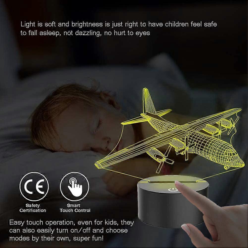 Creative 3D Light Aircraft Model Illusion 3D Lamp LED 7 Color Changing USB Touch Sensor Desk Lamp Night Light