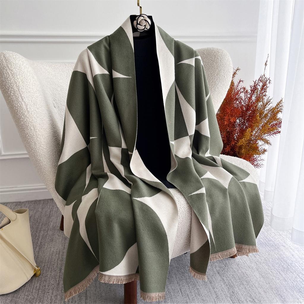 Autumn And Winter Simple And Versatile High-End Scarf Color Matching Jacquard Woven Warm Shawl Imitation Cashmere Scarf Women