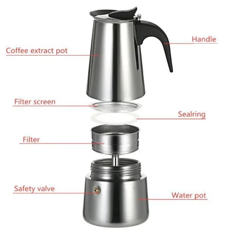2/4/6/9 Cups Stainless Steel Coffee Maker Pot Moka Pot for Home Espresso Maker Cups Latte Percolator Stove Top Espresso Pots