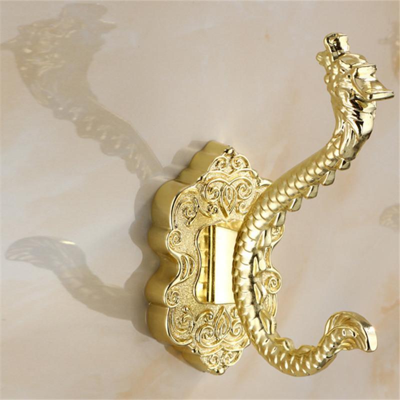 Tuqiu Gold Резной крючок для халата в ванной Настенные крючки Алюминиевый крючок для кухонного полотенца Черный ключ Держатель для вешалки для шляп и сумок Крючок для одежды