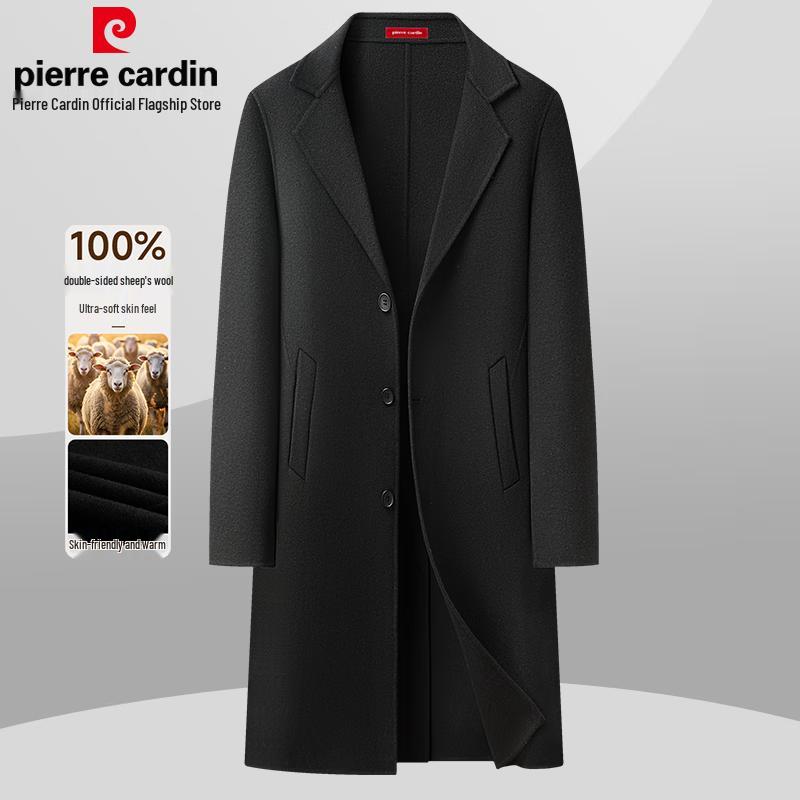 Pierre Cardin Мужское двустороннее длинное шерстяное пальто из 100% мериносовой шерсти