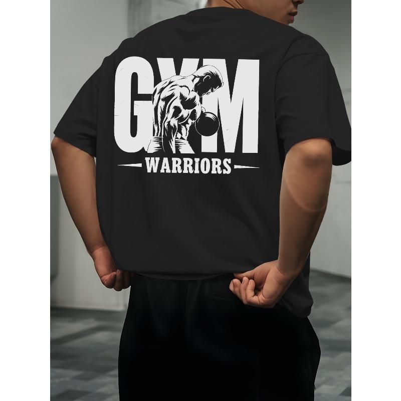 Мужская футболка с графическим принтом 'Gym Warriors' - Черная с Белым Принтом, Повседневная Летняя Футболка для Фитнеса и Повседневной Носки, Обычный Крой, Дышащая и Удобная