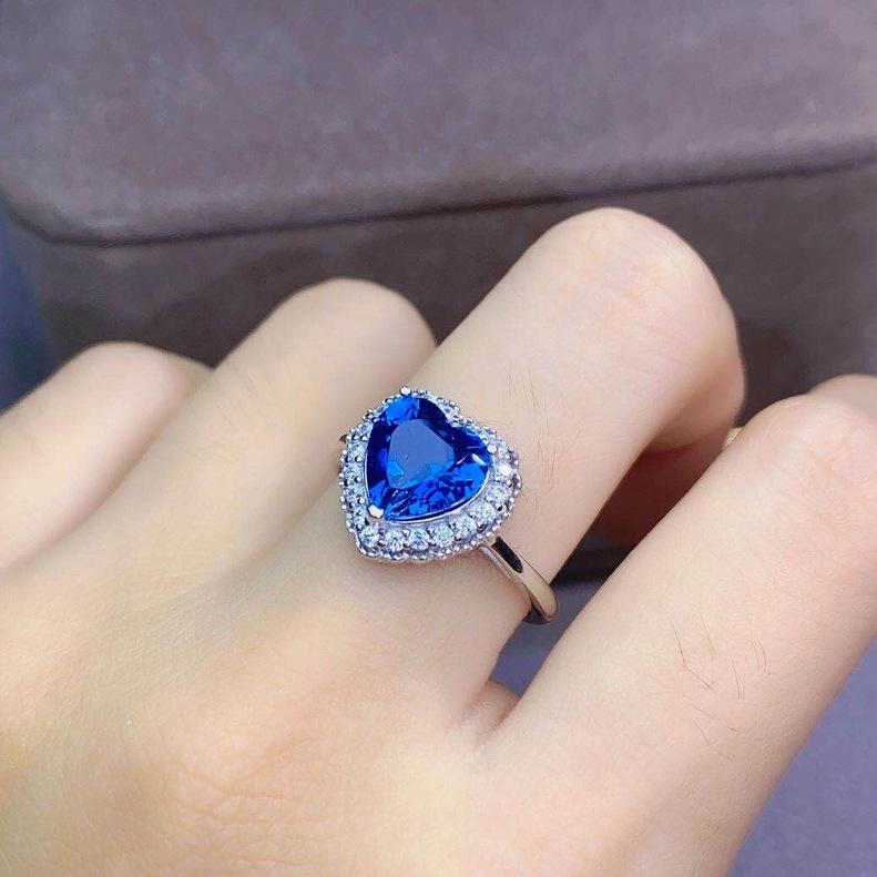 2026 Heart-shaped Zircon Crystal Sapphire Open Ring, Love Necklace Pendant Jewelry
