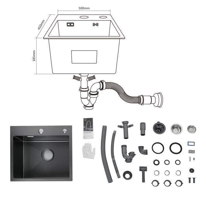 Évier de cuisine - Cecipa - 1 bac - acier inoxydable - anthracite - 50*45*18.5CM