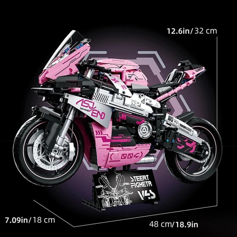 Образовательный Модель Дорожного Мотоцикла M1000 RR 42130 Строительные Блоки Творческие Технические MOC Сборные Кирпичики Розовый Настольный Подарок Идея