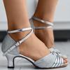 Женские босоножки на массивном каблуке, модные блестящие туфли на среднем каблуке с открытым носком и ремешком на щиколотке, универсальные туфли для бальных танцев