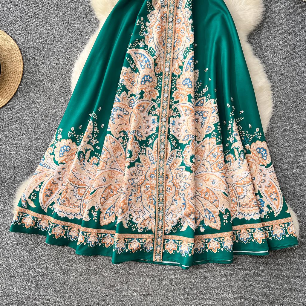 Chic Slim Single Breasted Elegant Sashes Print Vintage Dress Elegant High Street Korean Evening Dress