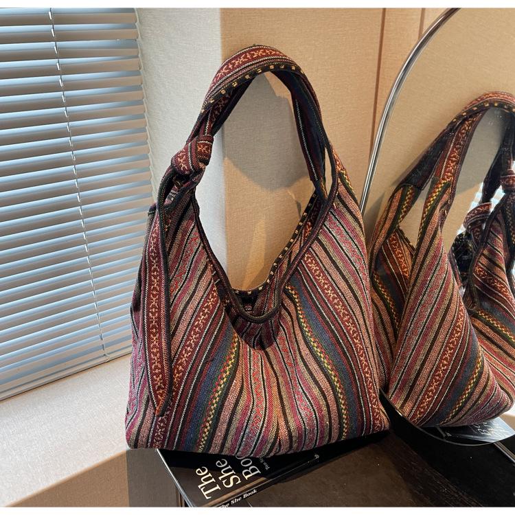 Винтажная полосатая холщовая сумка через плечо - Большая вместимость, Женская модная кроссбоди