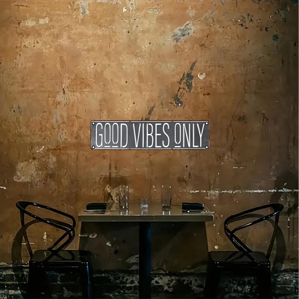 Алюминиевая табличка "Только хорошие вибрации" - 16x4 дюйма | УФ-печать, Прочный металлический настенный декор для дома, бара, кафе и улицы