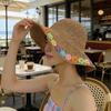 Beach Hat Hollow Design Large Eaves UV Blocking Colorful Flower Decoration Sun Protection