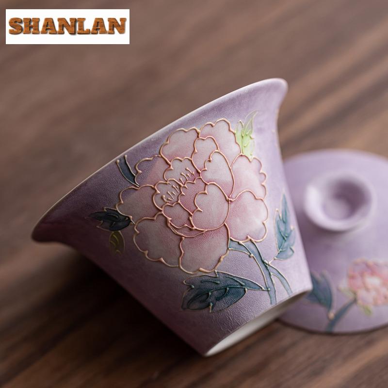 140ml Hand-painted Peony Gaiwan Boutique Tea Tureen Tea Bowl With Lid Kit Tea Maker Cover Bowl Teaset Supplies Ornaments Craft