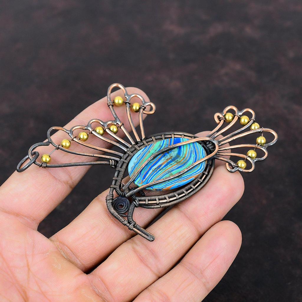 Радужный кулон из кальцинированного кремния Медная проволока, обернутая кулоном с драгоценным камнем Стильный кулон Медные украшения Подарок на помолвку Ювелирные изделия ручной работы Подвески с птицами