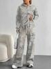 Сшитый tie-dye европейский и американский повседневный костюм с длинным рукавом женский худи с капюшоном и брюки комплект из двух предметов