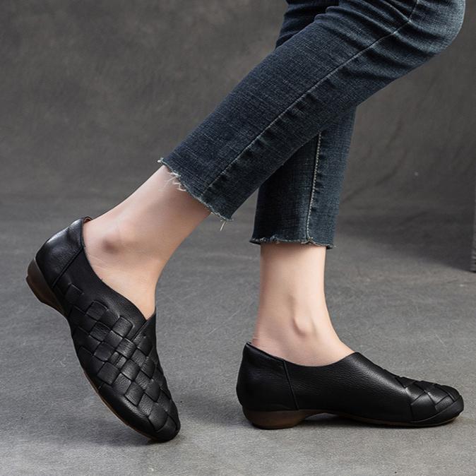 Johnature Ретро-лоферы ручной работы из натуральной кожи с мягкой подошвой, женские туфли без застежек на низком каблуке