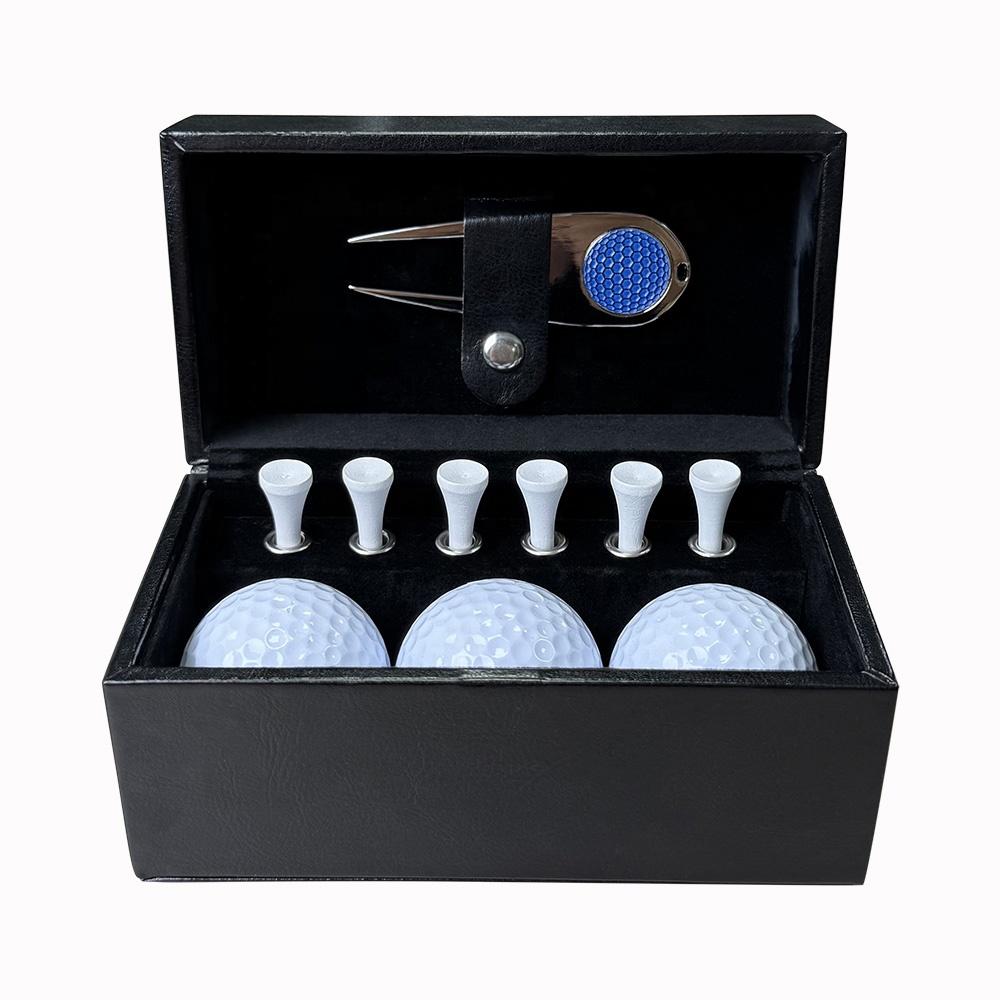 Luxury Leather Golf Gift Set, Custom High Quality Divot Tool, Golf Balls and Tees Storage Box, Premium Golf Souvenir Present