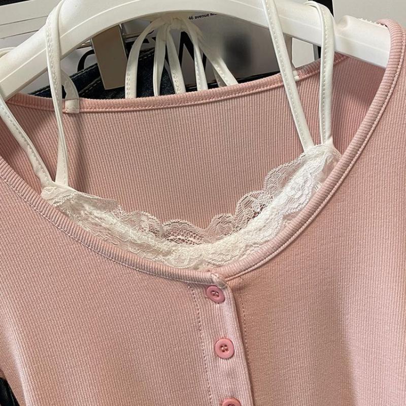 Pink T-shirts Women Slim Sweet College Fashion Korean Spring Soft Leisure Cropped Spliced Designed 2023 New Arrival Daily Casual