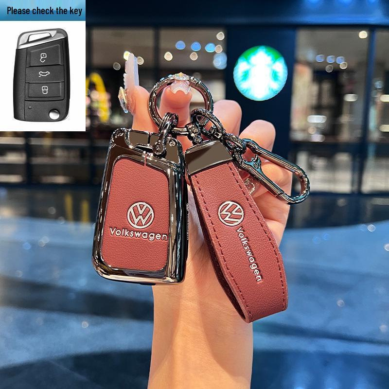 Чехол для ключей Volkswagen для Teramont, ID3, Tayron, ID4, Golf 8, Lamando - Металлическая и кожаная оболочка.