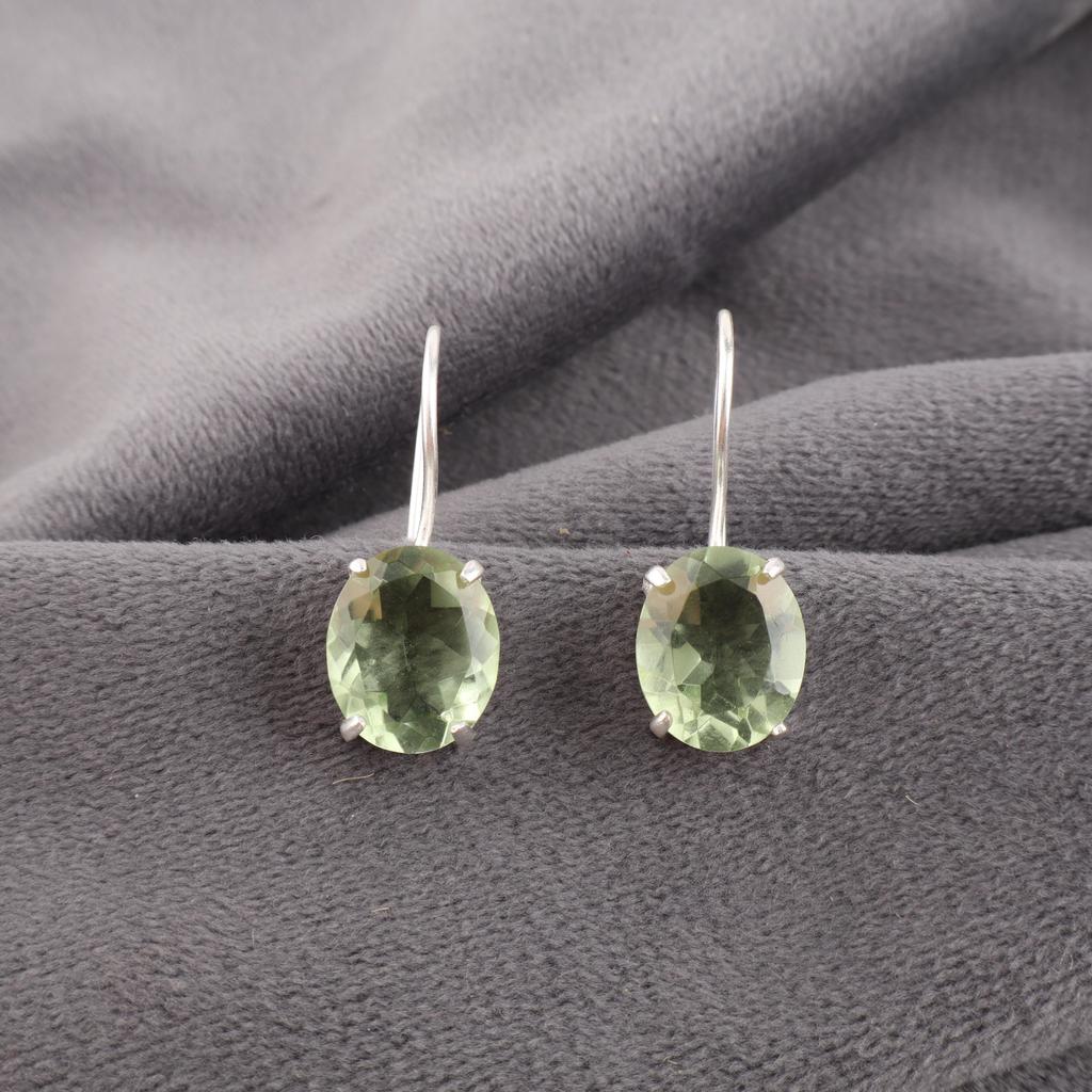 Green Amethyst Gemstone Earrings, 925 Solid Sterling Silver Earrings, Handmade Antique Jewelry, Gift For Mother Day
